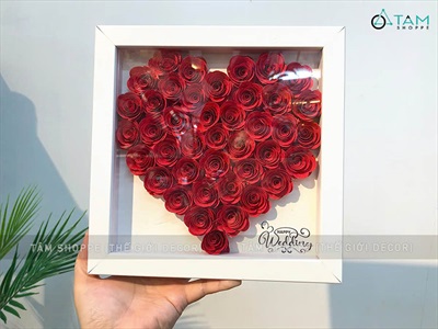 Tranh 3D treo tường tim hoa hồng đỏ V23.5cm TRANHGO-12